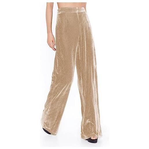 Ausla pantaloni da donna in velluto a gamba larga comfort fit pantaloni formali alta in velluto di colore puro con tasche (s)