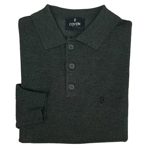 Coveri maglia maglione uomo polo 3 bottoni classica tinta unita elegante maniche lunghe (xxl - verdone)