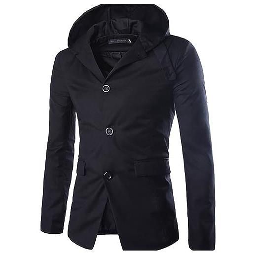 YWJewly giacche pelle giacca da uomo giacca con cappuccio giacca da strada con cappuccio allentata antivento trench coat cappotto lungo elegante (black, xl)