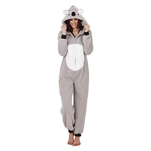 Style It Up comoda tutina da donna, tema animali, in morbido pile, ideale come pigiama grey koala large -44/46 it