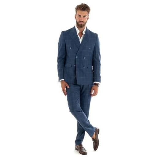 Giosal abito uomo doppiopetto gessato completo giacca con pantaloni da cerimonia elegante (it, numero, 50, regular, regular, blu gessato)