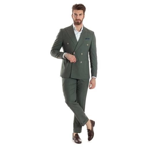Vestito In Lino Abito Uomo Doppiopetto Gessato Elegante Completo