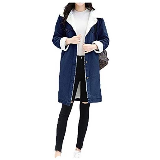 Queenhairs giacca di jeans invernale da donna cappotto imbottito in velluto a sezione larga con risvolto di grandi dimensioni più lungo