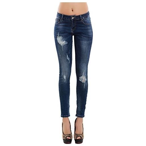 Toocool - jeans donna pantaloni skinny denim slim ripped strappi aderenti nuovi e1202 [xl, blu]