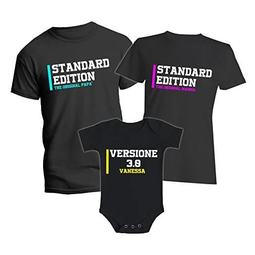 t-shirteria tris famiglia tshirt - nomi personalizzabili - body neonata - bambina - standard edition - versione 2.0-3.0 - tecnologia - nerd - famiglia - femminuccia - regalo