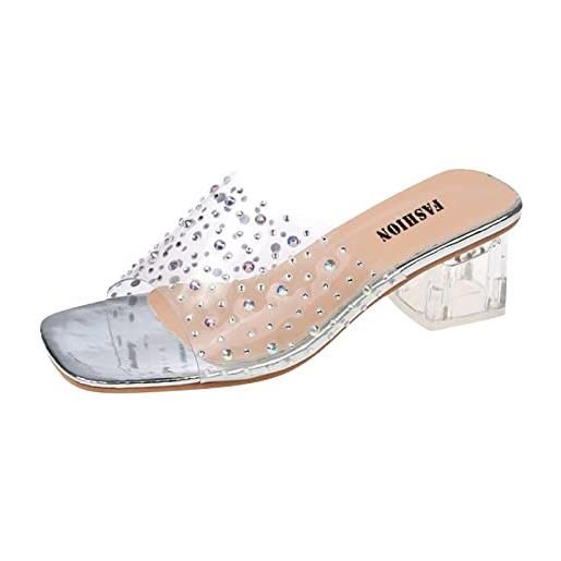 Generic sandali estivi da donna con tacco, sandali trasparenti con strass, per attività all'aperto, impermeabili, morbidi, antiscivolo, estivi da uomo, argento, 38