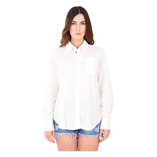 Ciabalù camicia donna elegante colletto classico blusa basic primaverile tinta unita (l/xl, bianco)