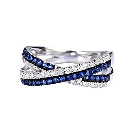 Skcess set anelli donna oro bianco 18k, x formare cavo anello oro rotonda blu zaffiro bianco diamante 0.3ct anelli fidanzamento donna taglia 8