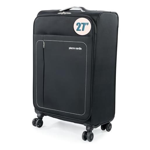Pierre Cardin valigia morbida con 4 ruote girevoli da 55 cm e borsone da 16 pollici con ruote cl614, nero & grigio chiaro, m, valigia