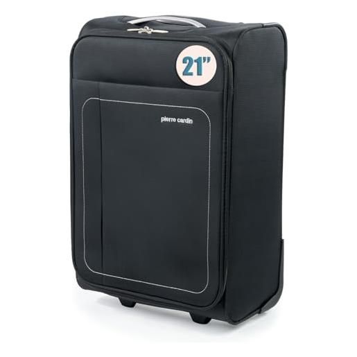 Pierre Cardin valigia morbida con 4 ruote girevoli da 55 cm e borsone da 16 pollici con ruote cl614, nero & grigio chiaro, s, valigia