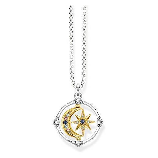 Thomas sabo collana da donna con ciondolo, stella e luna, oro 70 cm, 70 cm, argento sterling, non applicabile