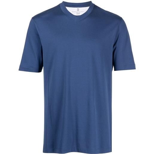 Brunello Cucinelli v-neck cotton t-shirt - blu