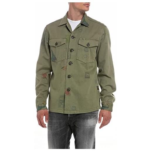 REPLAY giacca-camicia uomo con chiusura con bottoni, verde (light military 010), xl