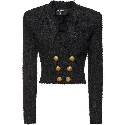 BALMAIN giacca cropped doppiopetto in tweed