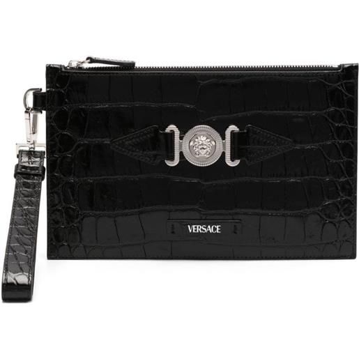 Versace clutch medusa biggie con effetto coccodrillo - nero