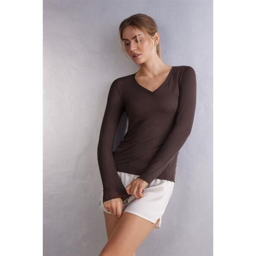 Intimissimi maglia scollo a v in modal ultralight con cashmere marrone