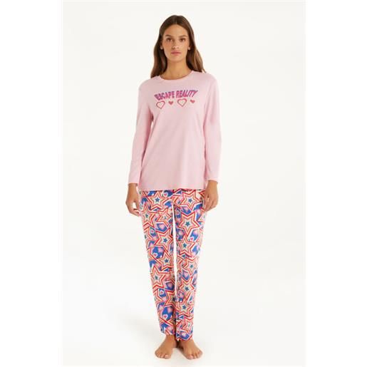 Tezenis pigiama lungo cotone stampa stelle donna rosa