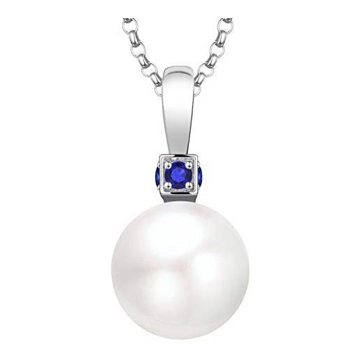 JO WISDOM collana di perla argento 925 donna, ciondolo con catena 11mm perla zirconia cubica aaa settembre birthstone colore zaffiro