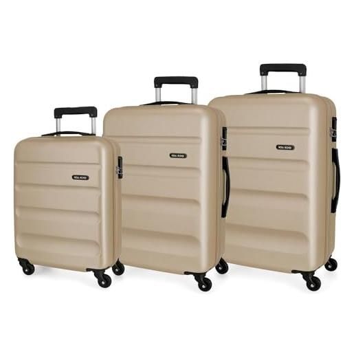 Roll road flex set valigie beige 54/64/74 cms rigida abs chiusura a combinazione numerica 182l 4 ruote bagaglio a mano
