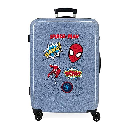 Marvel spiderman denim valigia media blu 48 x 68 x 26 cm rigida abs chiusura tsa integrata 70 l 3 kg 4 ruote doppie
