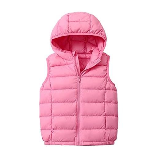 Yishengwan piumino senza maniche bambini leggero gilet piumino con cappuccio smanicato cappotti giacca pink 160