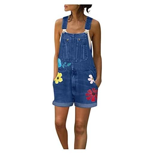 Generic salopette in jeans da donna con fiori corti: salopette da donna in jeans, pantaloni corti, tute da donna, pantaloni estivi leggeri, gamba larga, pantaloncini da donna, blu, xxxl