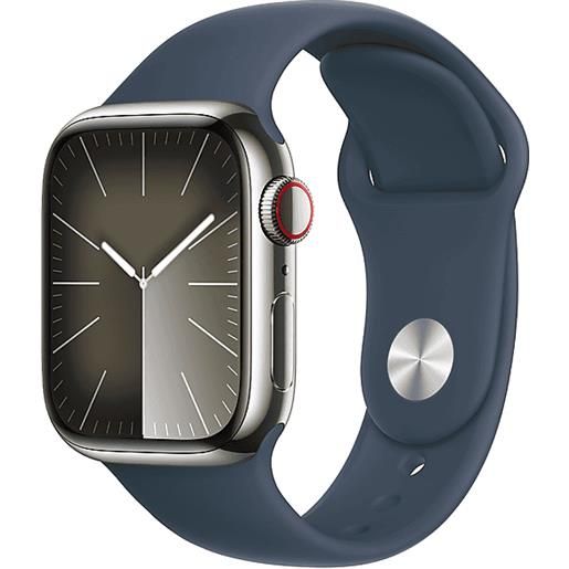 APPLE watch series 9 gps + cellular, cassa 45 mm in acciaio inossidabile color argento con cinturino sport blu tempesta - s/m