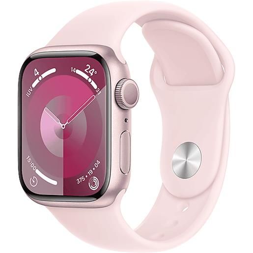 APPLE watch series 9 gps, cassa 41 mm in alluminio rosa con cinturino sport confetto - m/l