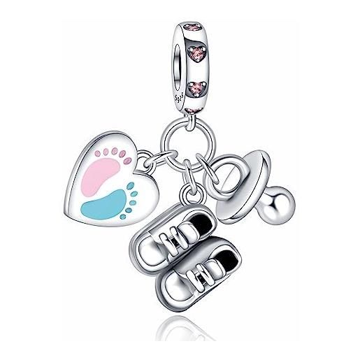 H.ZHENYUE ciondolo in argento sterling 934 baby's footprints bottle charm bead con zirconia cubica, compatibile con bracciale e collane europei, per la festa della mamma, compleanno, regalo di natale