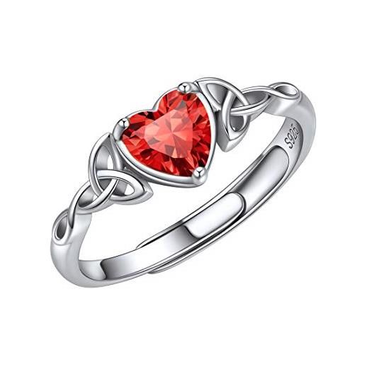 ChicSilver anelli donna argento 925 regolabili con rubino pietra portafortuna luglio anelli argento regolabili con pietra cuore anello rubino donna con confezione regalo