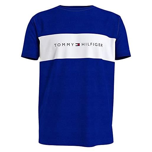Tommy Hilfiger logo block organic bci cotone t-shirt uomo, blu zaffiro piccolo