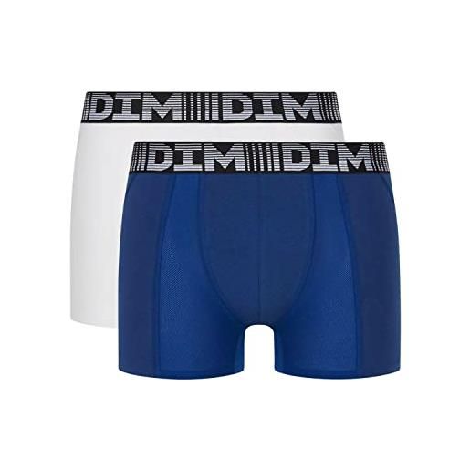DIM boxer long 3d flex air traspirabile uomo x2, blu acciaio/bianco, xxl