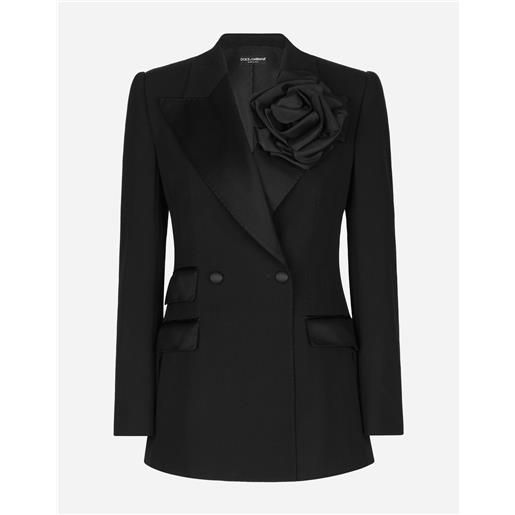 Dolce & Gabbana giacca doppiopetto in tela di lana con fiore applicato