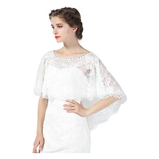 BEAUTELICATE scialle coprispalle elegante donna stola chiffon pizzo cape mantello estivo vintage per cerimonia sposa festa (bianco - scialle di pizzo, taglia unica)