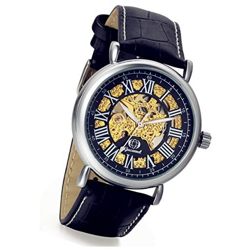 Lancardo - orologio da uomo con cinturino in pelle classica con quadrante scheletrato, colore: nero