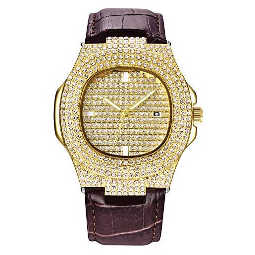 Godmoy tutti gli orologi di diamanti per gli uomini bling-ed out rotonda mens luxury watch con bracciali hip hop con cinturino in blister