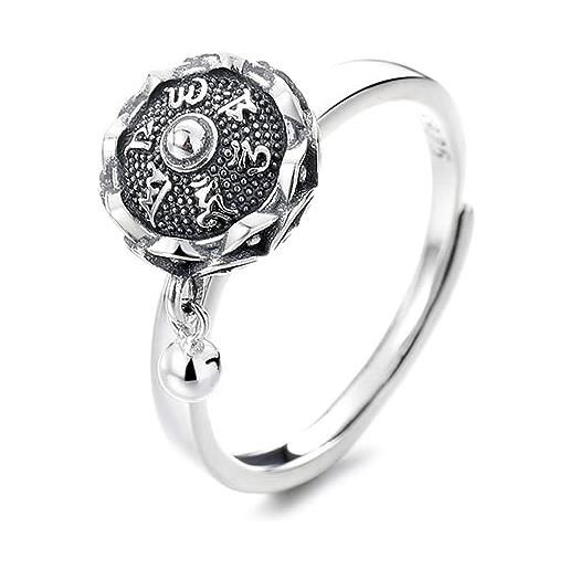 RobertDTesta anello della runa buddista rotante in argento sterling s925 da donna, anello della runa di moda regolabile, argento, 5