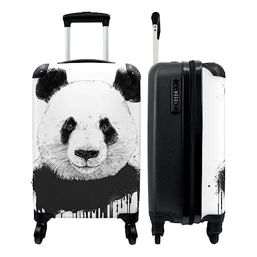 NoBoringSuitcases.com® valigia bagaglio a mano trolley case valigia piccola con 4 ruote - panda - drops - animali - bianco - bagaglio a bordo