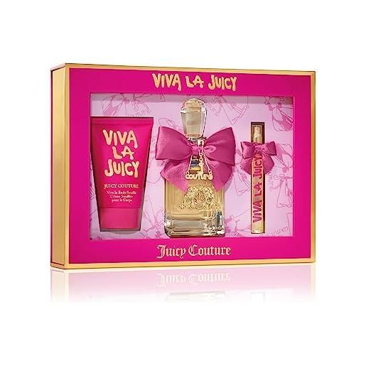 Juicy Couture viva la juicy, set di 4 pezzi eau de parfum spray da donna, spray per borse, crema per il corpo, profumo floreale e fruttato, profumo di lusso, regalo per donna