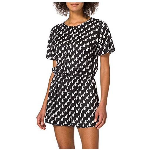 Love Moschino fluid viscose twill short-sleeved playsuit in allover drops print abito casual, gocce bcq f ner, 44 donna