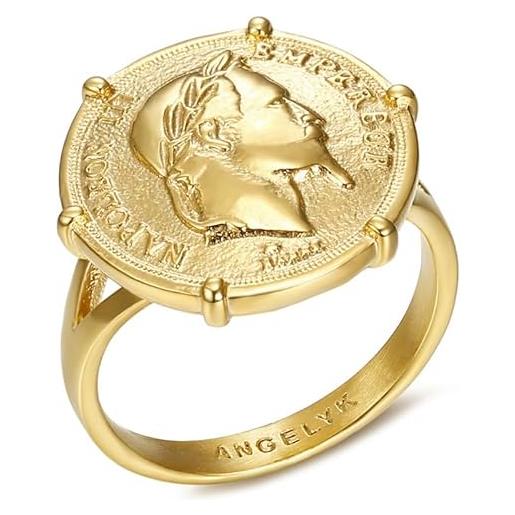 BOBIJOO JEWELRY - anello anello uomo donna napoleone iii-set designer moneta da 20 franchi oro louis acciaio 316l placcato - 17 (8 us), d'oro - acciaio inossidabile 316