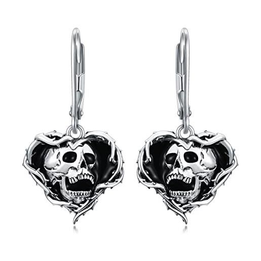 VONALA orecchini a forma di teschio in argento 925 orecchini a pendente con scheletro gioielli punk gotici regali di halloween per donne e uomini