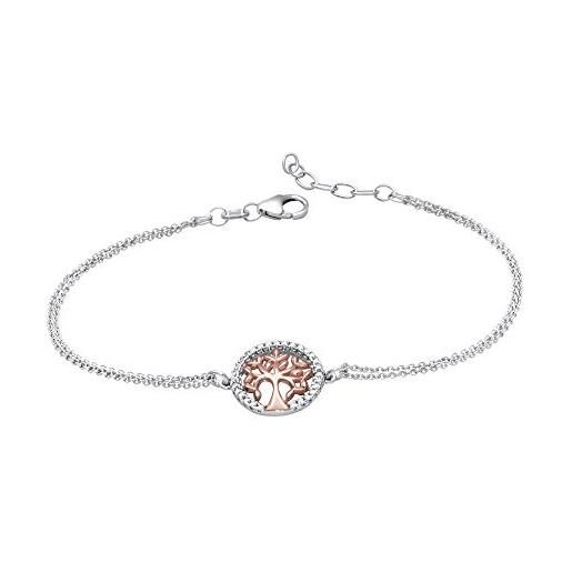 Bnd materia donna argento 925 con zirconi bracciale albero della vita oro rosa 17 - 19 cm regolabile con gioielli scatola # sa 71 _ b4