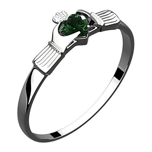 GWG Jewellery anello argento sterling claddagh cuore in zircone verde smeraldo sormontato da corona - 7