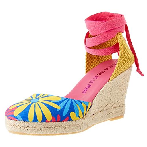 Agatha Ruiz de la Prada agatha 120, sandali con zeppa donna, giallo fiori fucsia, 36 eu