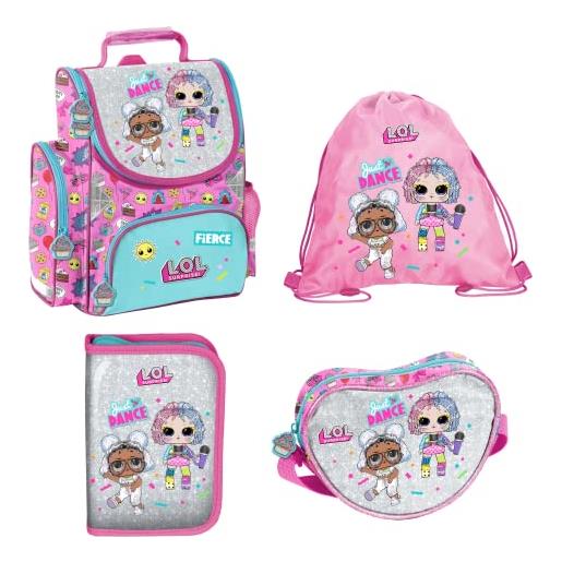 PASO lol surprise school bag set 4 pieces with gym bag, pencil case and shoulder bag, lol surprise, school bag set