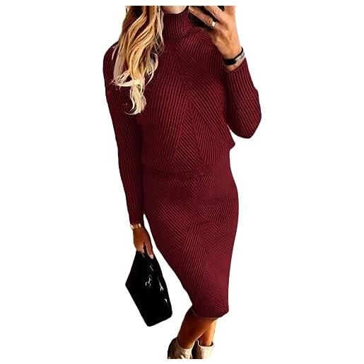 ORANDESIGNE donna vestito maglione a maglia abito set 2 pezzi invernali maglione a collo alto e gonna a matita in maglia elegante vestito aderente a beige m