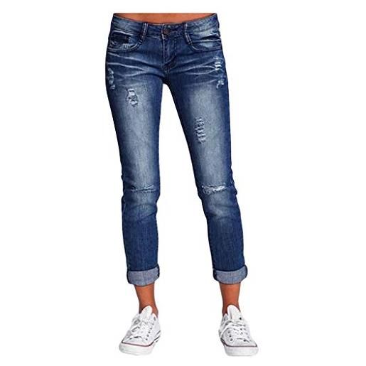 IQYU jeans da donna 42 alla moda, a vita media, con bottoni, a matita, pantaloni lunghi, pantaloni a vita alta, blu scuro, m