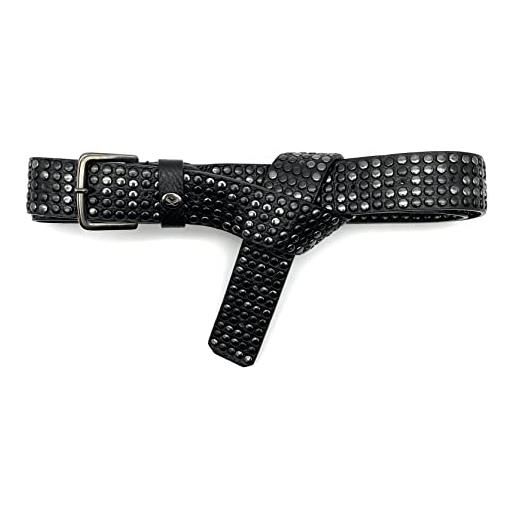 PASSIONE cintura borchiata da annodare - vera pelle morbida nera - altezza 35 mm - con più di 1000 borchie scure canna fucile - taglia unica - accorciabile - made in italy