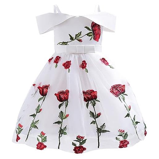 Happy Cherry bambina senza maniche principessa abiti eleganti di fiori bimba partito compleanno matrimonio vestiti da cerimonia con cintura 8-9 anni bianco 1